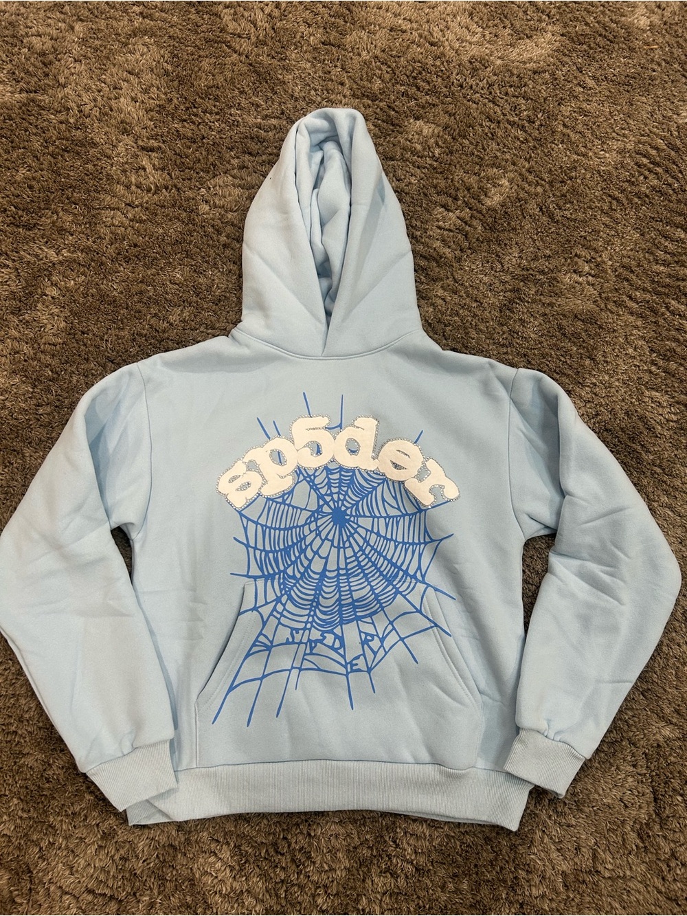 Light Blue Spider Web Graphic Hoodie - Men Sweater